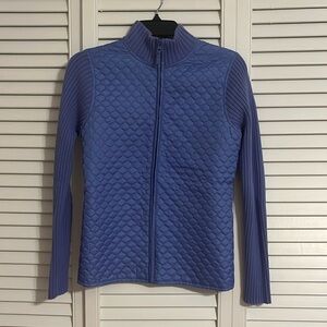 For Cynthia Periwinkle Blue Quilted Zip Front Sweater Jacket Small Excellent Con
